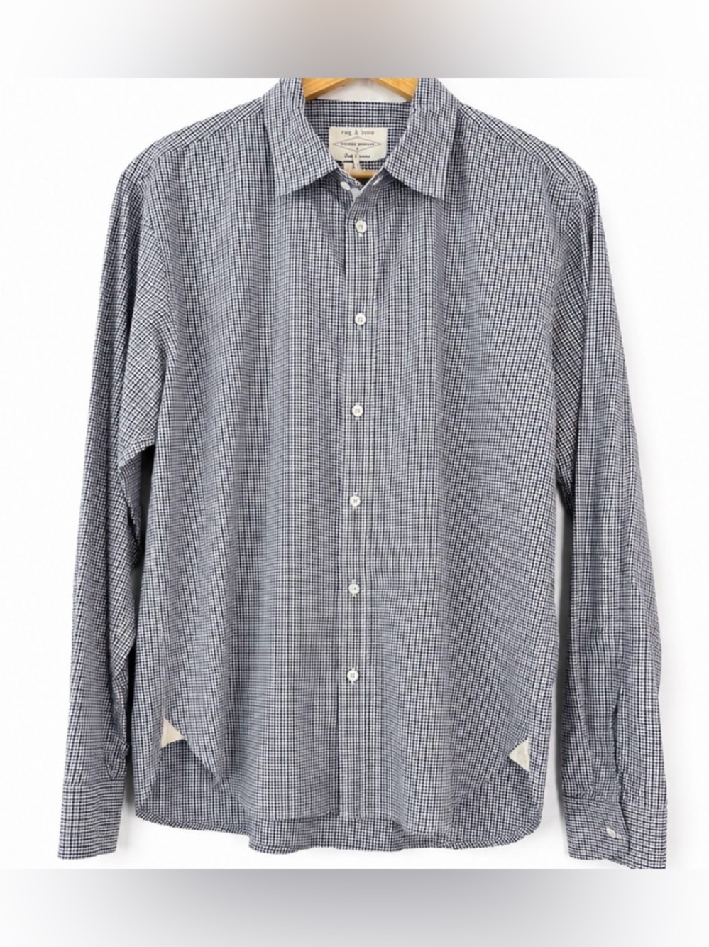 rag & bone Men’s L Blue Navy Micro Gingham Button Down Shirt 100% Cotton